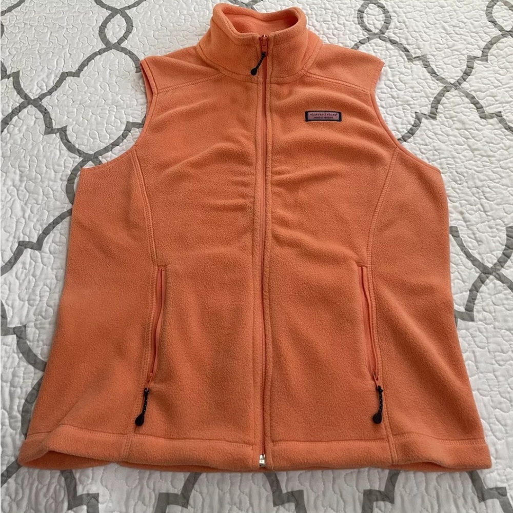 Vineyard Vines Womens Size Small Orange Full Zip Fleece Vest